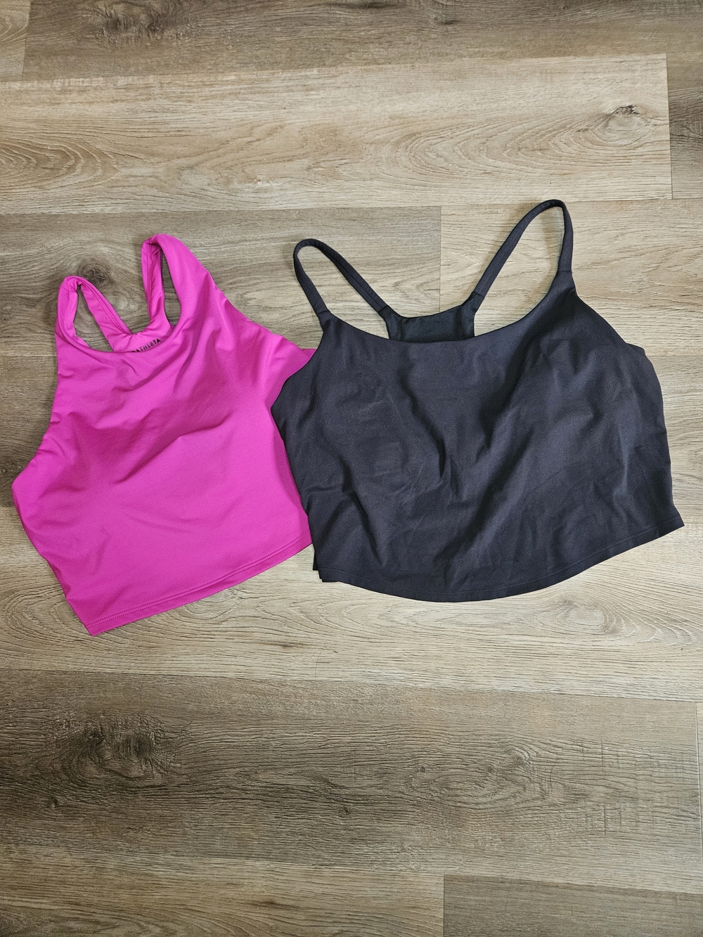 Lot Of 2 Workout Bra Tank Top Pink and Black Crop Athleta All In Motion Sz L/XL